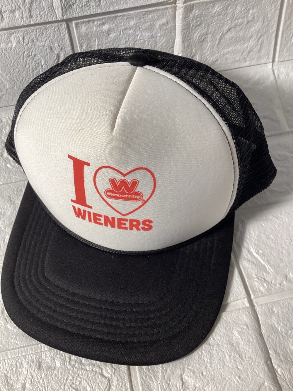Wienerschnitzel “I ❤️ Wieners” Black White Hat Cap SnapBack Adjustable
